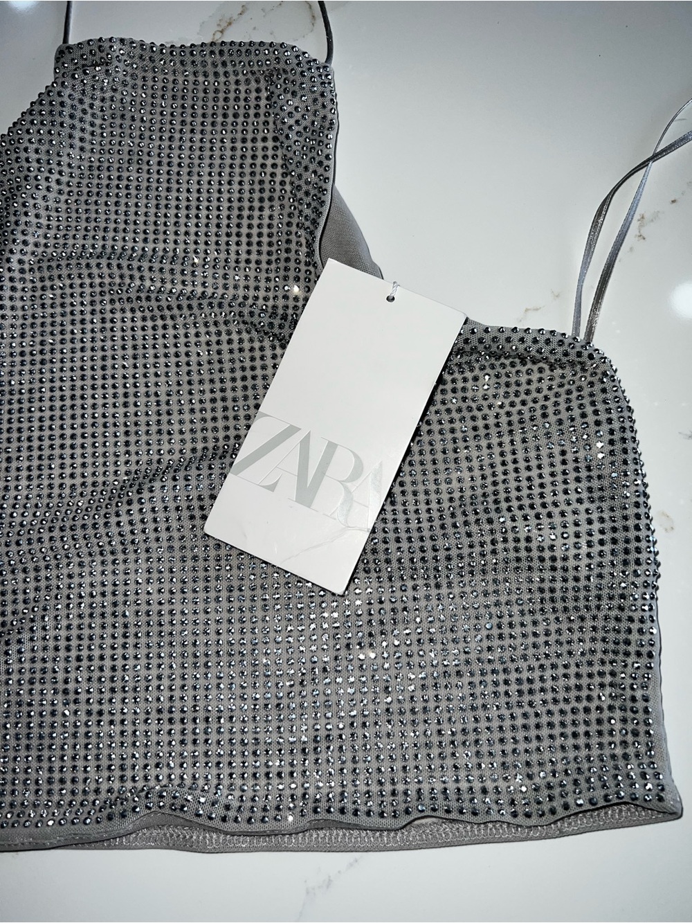 Zara Silver Sequin Halter Crop Top - - Picture 2 of 3